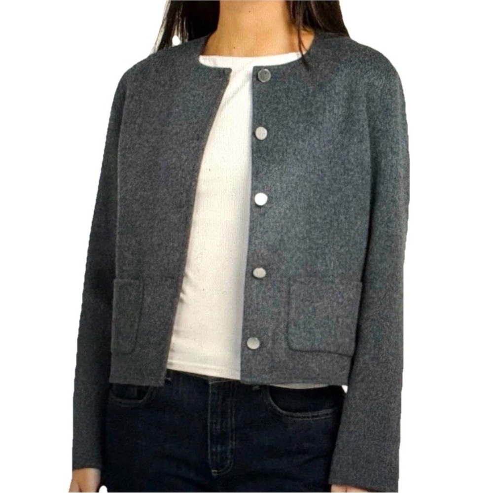 Theory Women’s Pocket Crop Jacket DF Wool/Cashmere Size 6 Dark Grey NWT $595